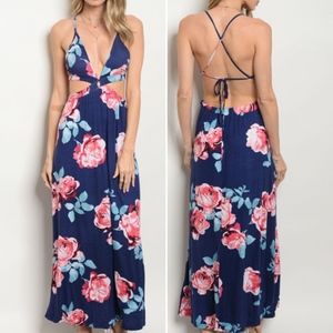 Navy Floral Open back Maxi!